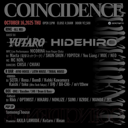 ZEROTOKYO 10/16(木) COINCIDENCE