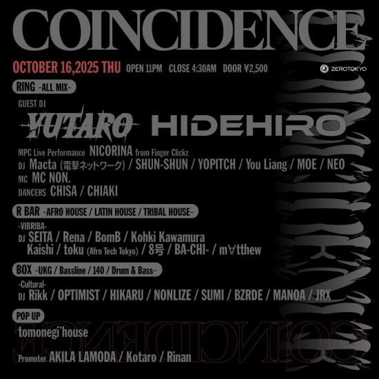 ZEROTOKYO 10/16(木) COINCIDENCE